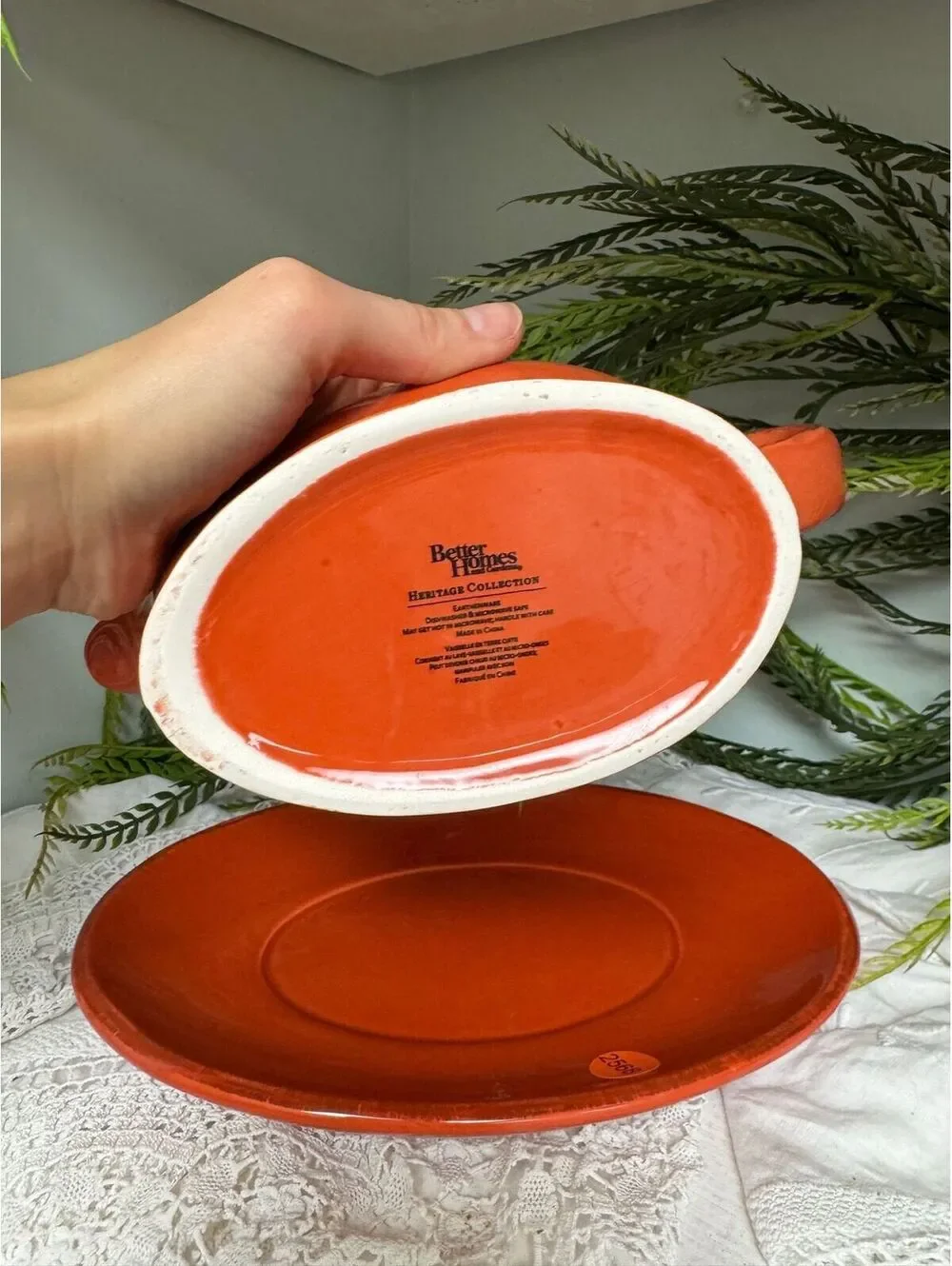 #51ob - BH&G Heritage Orange gravy boat and